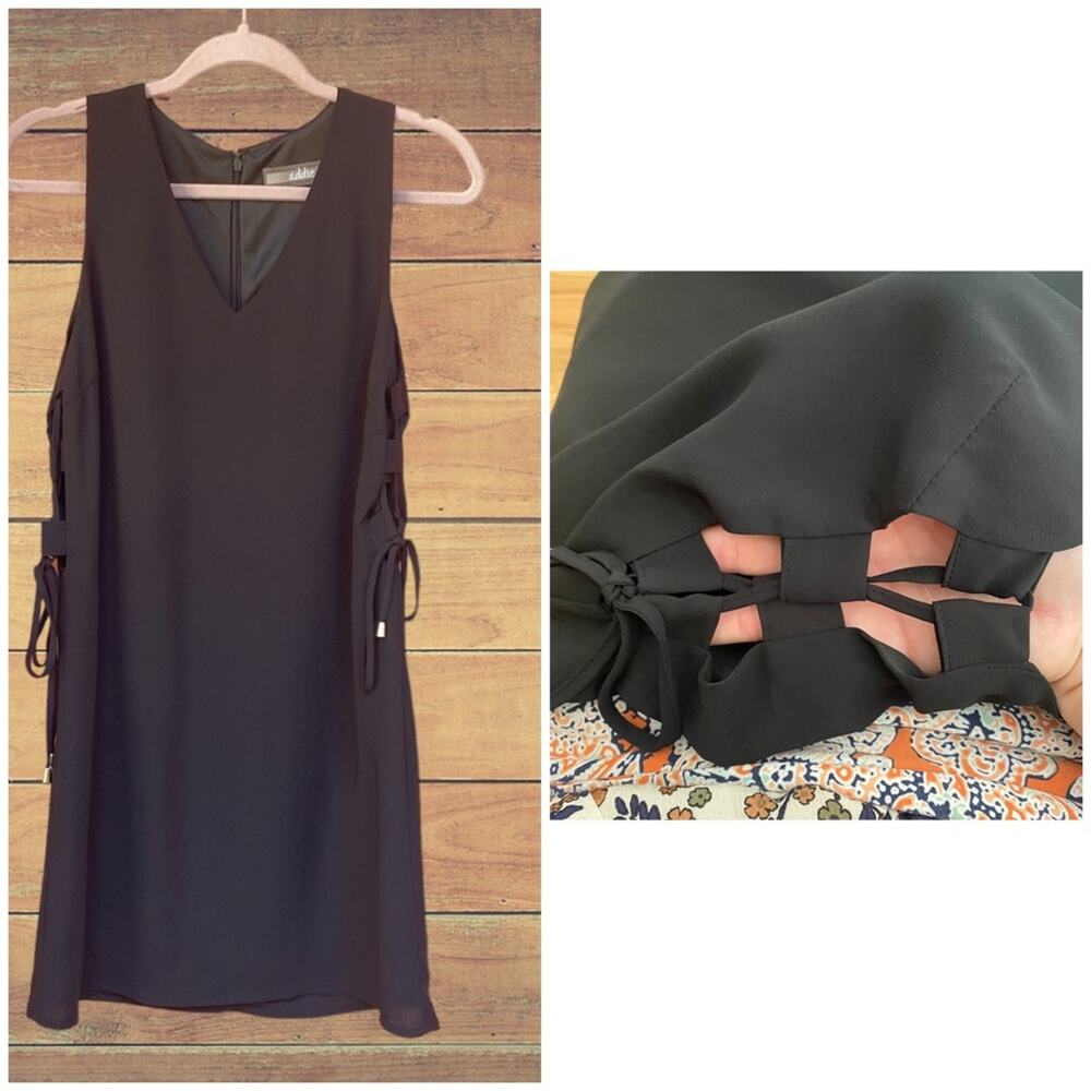 Addie black dress with side tie accent